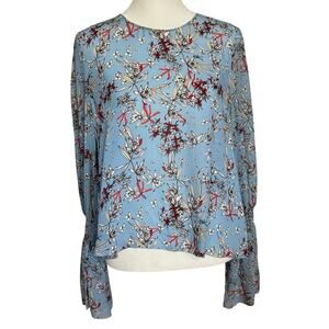 Intermix Size S 100% Silk Floral Blouse Top Flare Bell Sleeves Cottage
